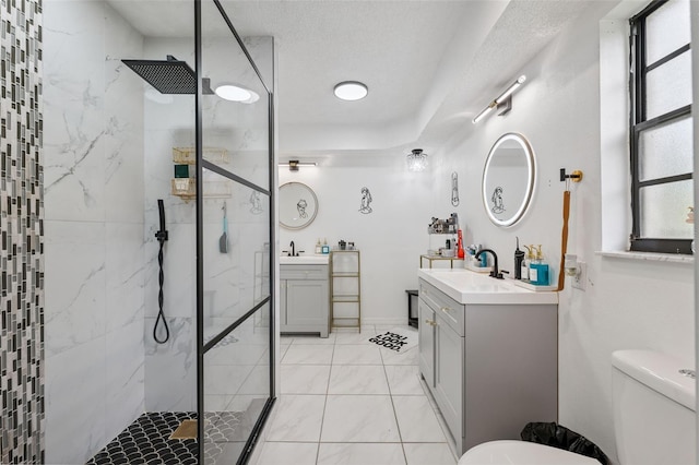 1116 Dagmar Ave, Spring Hill, FL 34606 - bathroom featuring a marble finish shower, vanity, and marble look tile flooring