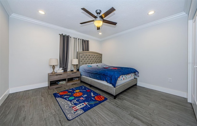 1120 Lancer Ln, Tarpon Springs, FL 34689 - bedroom with wood finished floors, crown molding, recessed lighting, and a ceiling fan