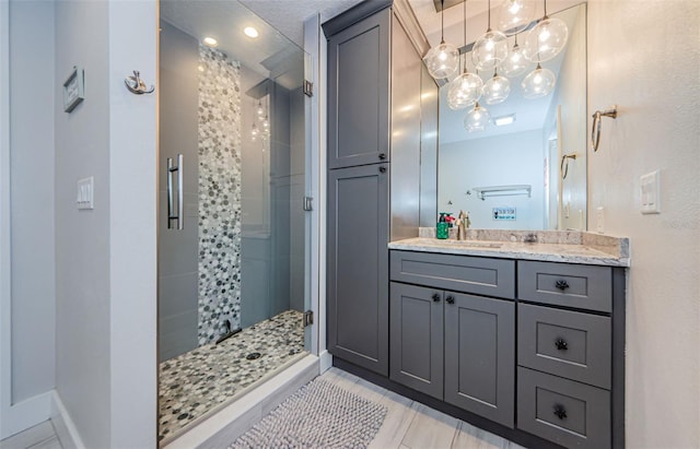 1120 Lancer Ln, Tarpon Springs, FL 34689 - full bath with a stall shower, vanity, recessed lighting, and tile patterned floors