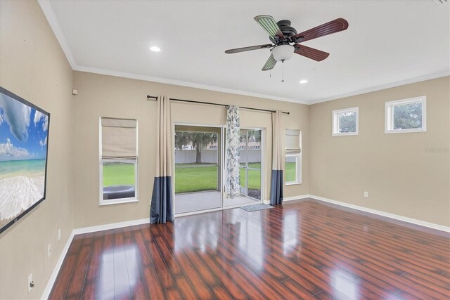 11571 84th Street Cir E Unit 106, Parrish, FL 34219 - empty room featuring wood finished floors, ornamental molding, ceiling fan, and recessed lighting