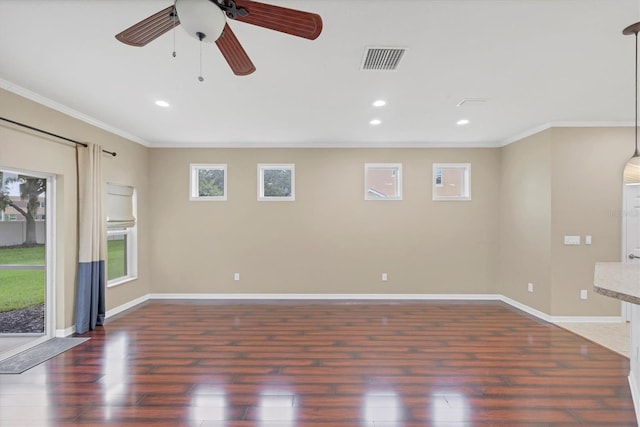 11571 84th Street Cir E Unit 106, Parrish, FL 34219 - spare room with wood finished floors, ornamental molding, ceiling fan, and recessed lighting
