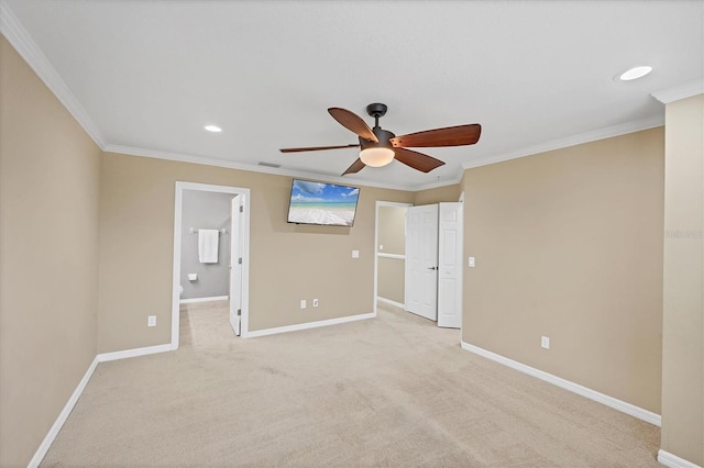 11571 84th Street Cir E Unit 106, Parrish, FL 34219 - unfurnished bedroom with ornamental molding, recessed lighting, light colored carpet, ensuite bathroom, and ceiling fan