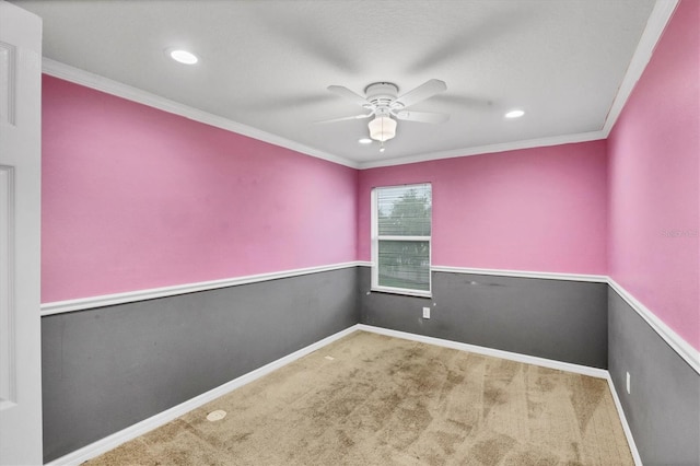 11571 84th Street Cir E Unit 106, Parrish, FL 34219 - carpeted empty room featuring ceiling fan, ornamental molding, and recessed lighting