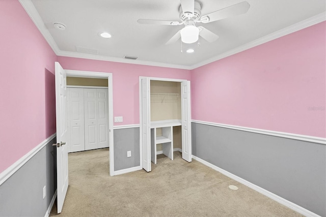 11571 84th Street Cir E Unit 106, Parrish, FL 34219 - unfurnished bedroom featuring carpet floors, ornamental molding, a ceiling fan, and recessed lighting