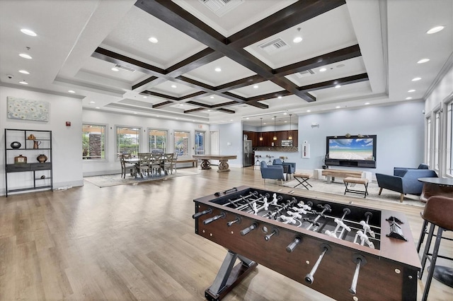 11571 84th Street Cir E Unit 106, Parrish, FL 34219 - playroom featuring light wood-style flooring, beam ceiling, and coffered ceiling