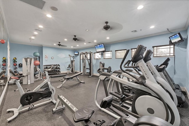 11571 84th Street Cir E Unit 106, Parrish, FL 34219 - workout area featuring recessed lighting, crown molding, and ceiling fan