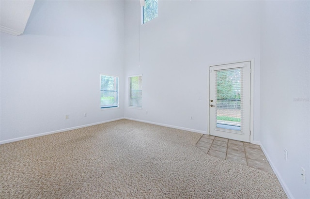 2148 Chianti Pl Unit 1310, Palm Harbor, FL 34683 - spare room featuring light colored carpet, a high ceiling, and plenty of natural light
