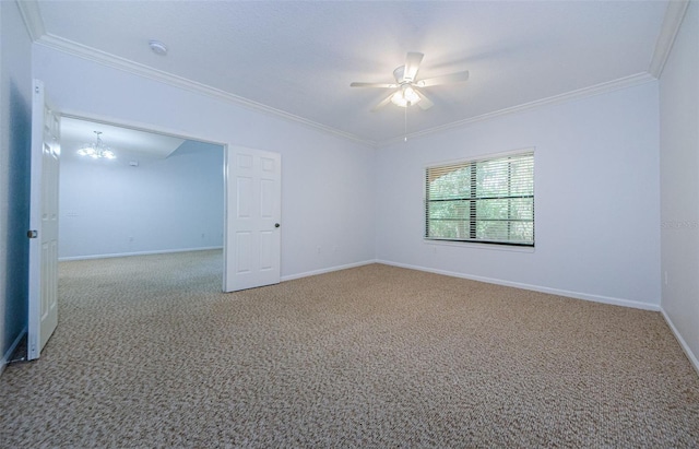 2148 Chianti Pl Unit 1310, Palm Harbor, FL 34683 - carpeted spare room featuring crown molding, ceiling fan, and a chandelier