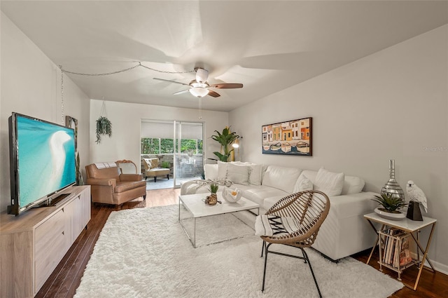 500 Glennes Ln Unit 206, Dunedin, FL 34698 - living room featuring ceiling fan and dark wood-type flooring