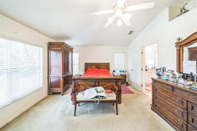 1754 Turtle Rock Dr, Lakeland, FL 33803 - bedroom with lofted ceiling, light carpet, and a ceiling fan