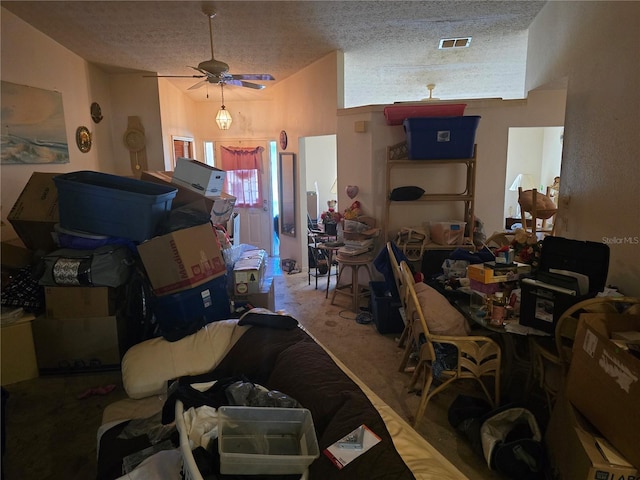 8548 Cypress Lakes Blvd, New Port Richey, FL 34653 - carpeted dining space with a textured ceiling and ceiling fan