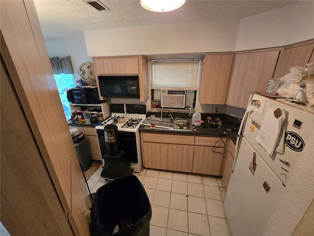 8548 Cypress Lakes Blvd, New Port Richey, FL 34653 - kitchen with white appliances, cooling unit, light brown cabinets, dark countertops, and light tile patterned floors