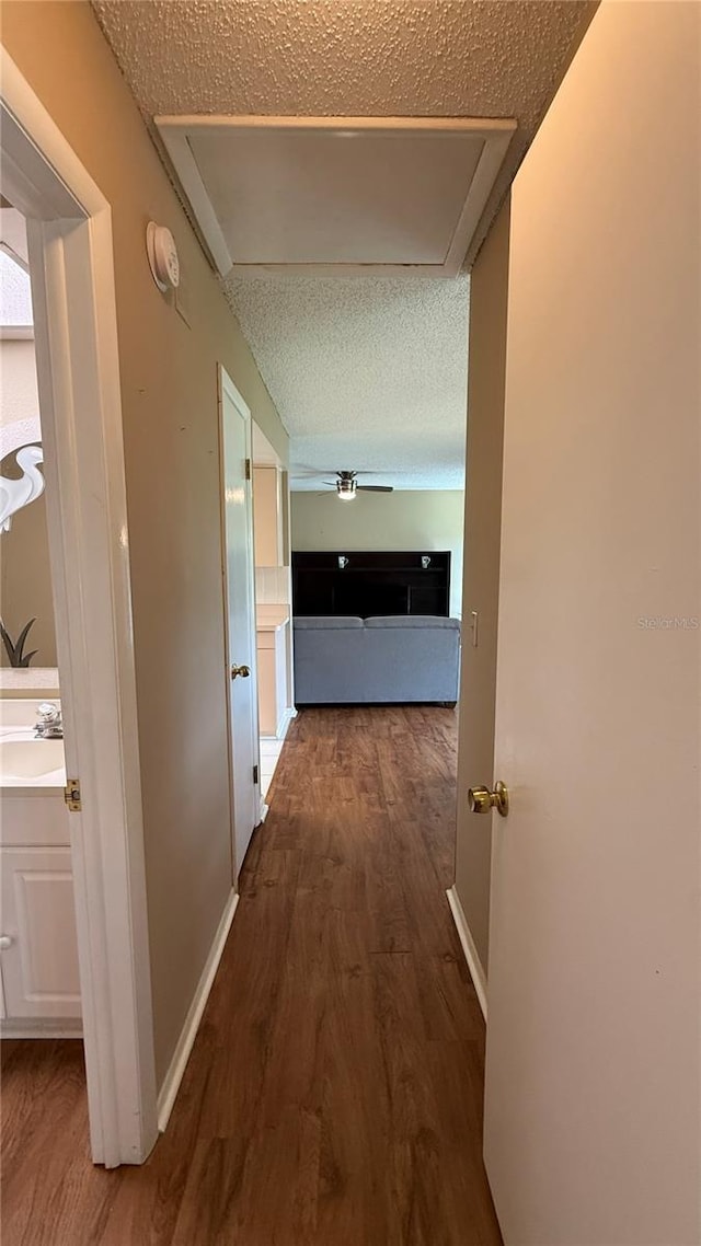 2722 Sherbrooke Ln Unit D, Palm Harbor, FL 34684 - hall with a textured ceiling and wood finished floors