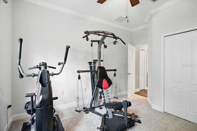 7310 S Shamrock Rd, Tampa, FL 33616 - exercise room with ornamental molding and a ceiling fan
