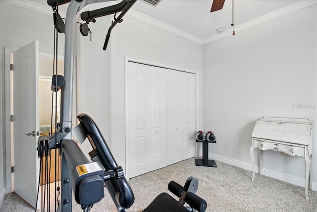 7310 S Shamrock Rd, Tampa, FL 33616 - exercise area with a ceiling fan and ornamental molding