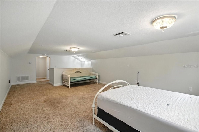 7310 S Shamrock Rd, Tampa, FL 33616 - bedroom with lofted ceiling, carpet, and a textured ceiling