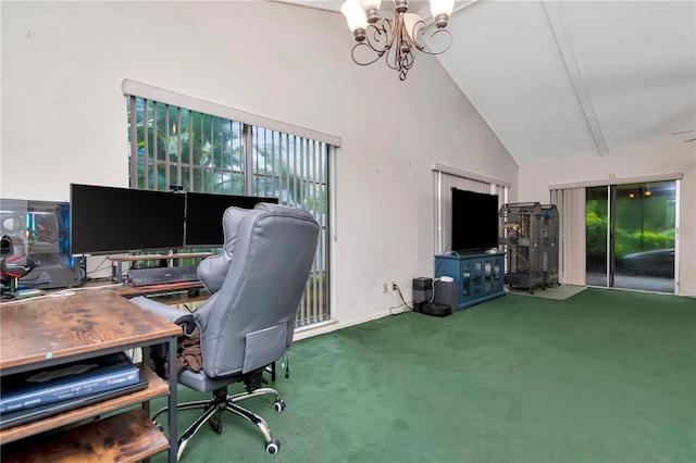 3129 W Paris St, Tampa, FL 33614 - carpeted office featuring a chandelier, high vaulted ceiling, and healthy amount of natural light