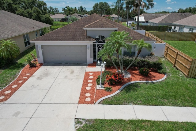 10505 Goldwater Ln, Riverview, FL 33578 - view of front of home with a garage, driveway, roof with shingles, and stucco siding