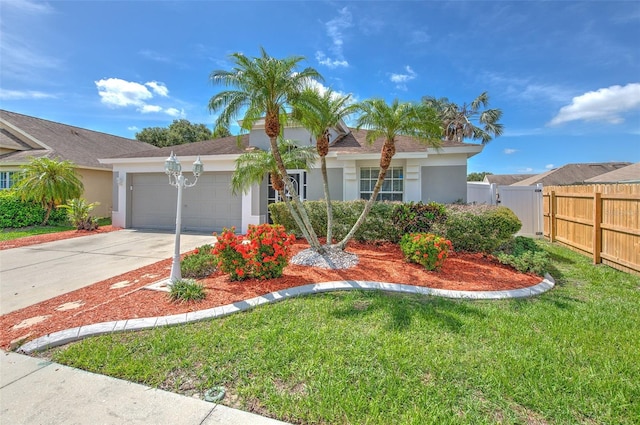 10505 Goldwater Ln, Riverview, FL 33578 - ranch-style home with stucco siding, an attached garage, and concrete driveway