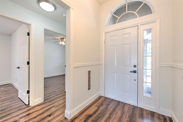 10505 Goldwater Ln, Riverview, FL 33578 - foyer entrance with dark wood finished floors and a ceiling fan