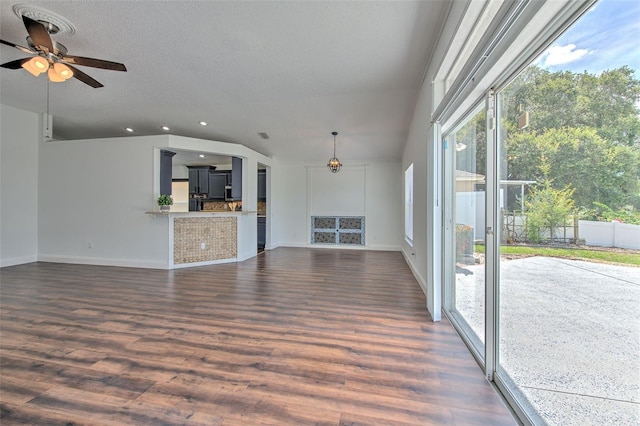 10505 Goldwater Ln, Riverview, FL 33578 - unfurnished living room with dark wood finished floors, recessed lighting, and a ceiling fan