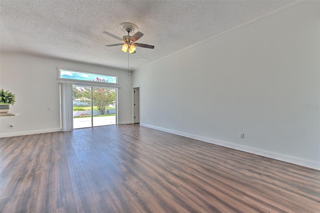 10505 Goldwater Ln, Riverview, FL 33578 - empty room with a textured ceiling, dark wood-type flooring, a ceiling fan, and ornamental molding