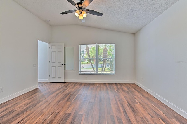 10505 Goldwater Ln, Riverview, FL 33578 - spare room featuring wood finished floors, lofted ceiling, ceiling fan, and a textured ceiling