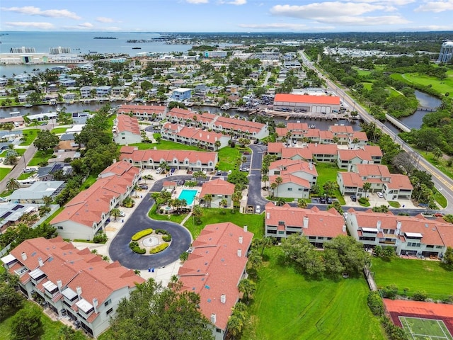 549 Walden Ct, Dunedin, FL 34698 - aerial perspective of suburban area featuring a large body of water