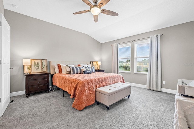 9237 Fox Sparrow Rd, Tampa, FL 33626 - bedroom featuring carpet floors, lofted ceiling, and ceiling fan
