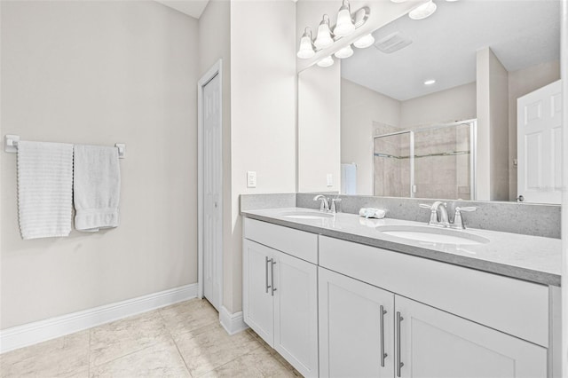 9237 Fox Sparrow Rd, Tampa, FL 33626 - full bathroom with double vanity, a stall shower, and tile patterned floors