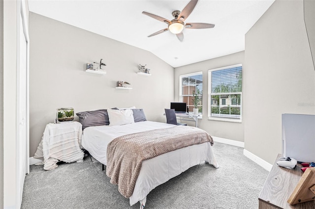 9237 Fox Sparrow Rd, Tampa, FL 33626 - carpeted bedroom with lofted ceiling and a ceiling fan