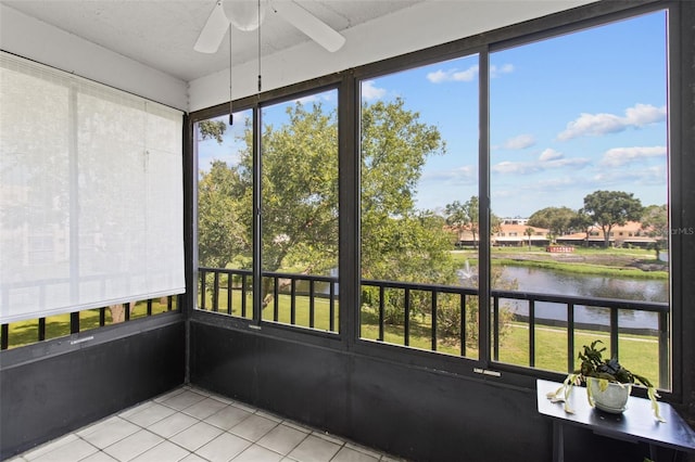 5920 80th St N Unit 308, Saint Petersburg, FL 33709 - unfurnished sunroom with a water view and a ceiling fan
