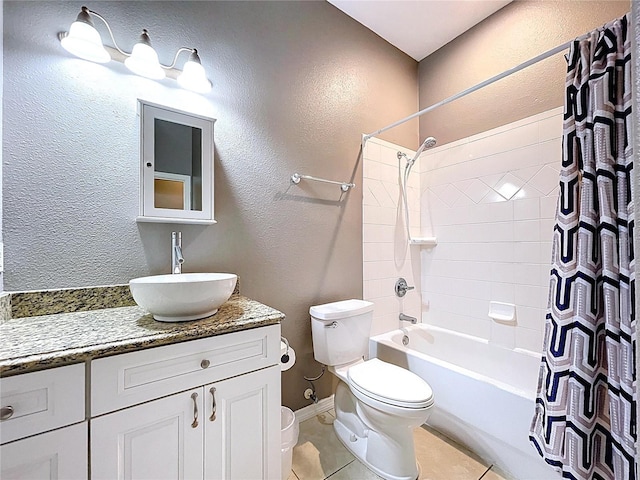 3108 Tom Matthews Rd, Lakeland, FL 33810 - full bath featuring shower / bath combination with curtain, vanity, tile patterned flooring, and a textured wall