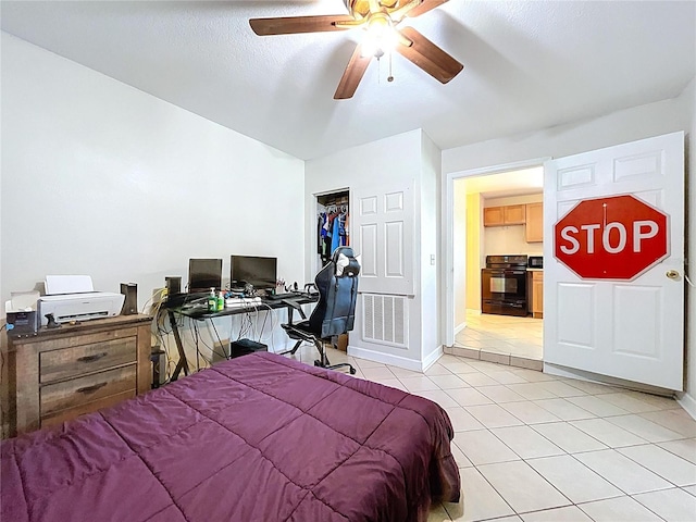 3108 Tom Matthews Rd, Lakeland, FL 33810 - bedroom featuring light tile patterned floors, an office area, and a ceiling fan