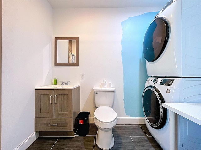 3108 Tom Matthews Rd, Lakeland, FL 33810 - bathroom with stacked washer and clothes dryer and vanity