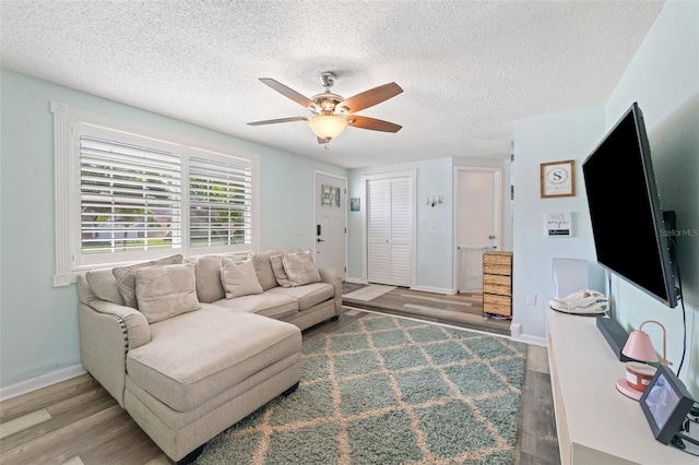 908 Toddsmill Trce, Tarpon Springs, FL 34689 - living area with wood finished floors, a ceiling fan, and a textured ceiling