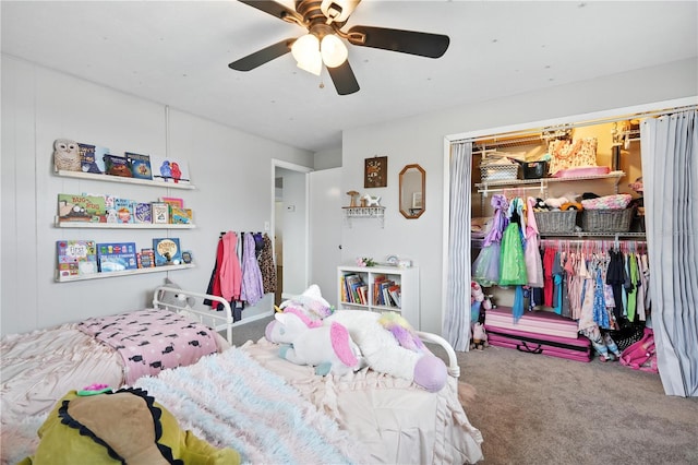 5628 Cypress St, Zephyrhills, FL 33542 - bedroom featuring carpet, a closet, and ceiling fan