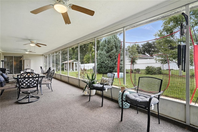 5628 Cypress St, Zephyrhills, FL 33542 - sunroom with a ceiling fan and outdoor dining area