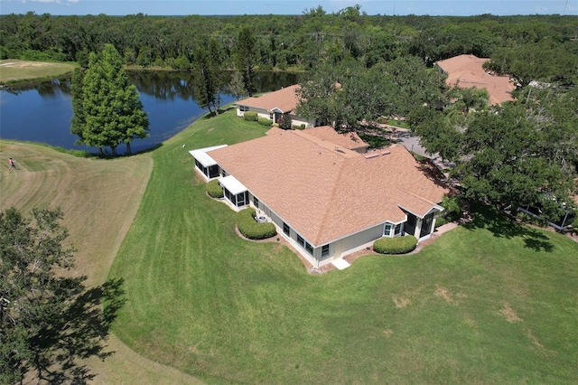 2012 Fall River Ct Unit 107, Sun City Center, FL 33573 - aerial view of property and surrounding area featuring a large body of water and a forest