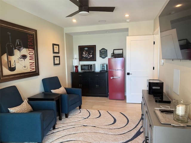 850 59th Ave, Saint Petersburg, FL 33706 - office with a ceiling fan, light wood-style floors, and recessed lighting