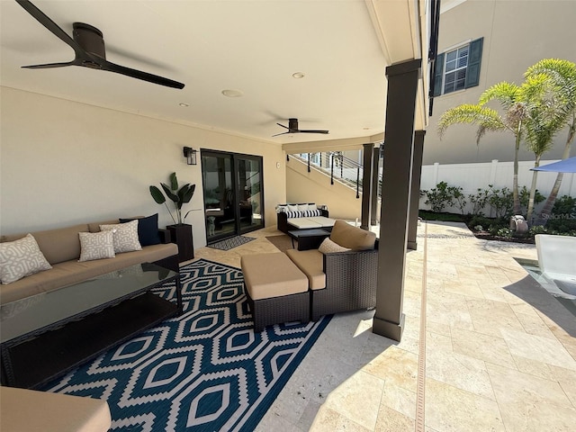 850 59th Ave, Saint Petersburg, FL 33706 - view of patio featuring a ceiling fan, outdoor lounge area, and french doors