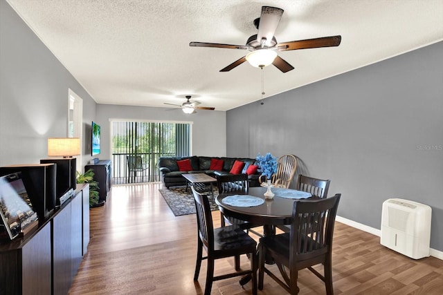 250 Cypress Ln, Oldsmar, FL 34677 - dining area with wood finished floors, ceiling fan, and a textured ceiling