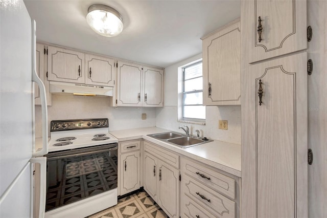5245 Amulet Dr Unit 201, New Port Richey, FL 34652 - kitchen featuring white appliances, under cabinet range hood, light countertops, and light floors
