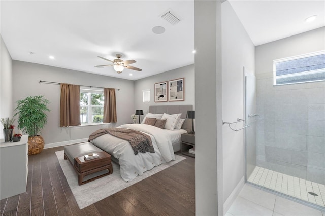 5434 Silver Sun Dr, Apollo Beach, FL 33572 - bedroom featuring wood finished floors, a ceiling fan, and recessed lighting