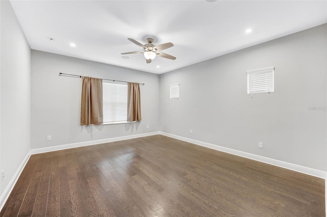 5434 Silver Sun Dr, Apollo Beach, FL 33572 - unfurnished room featuring a ceiling fan, dark wood-style flooring, and recessed lighting