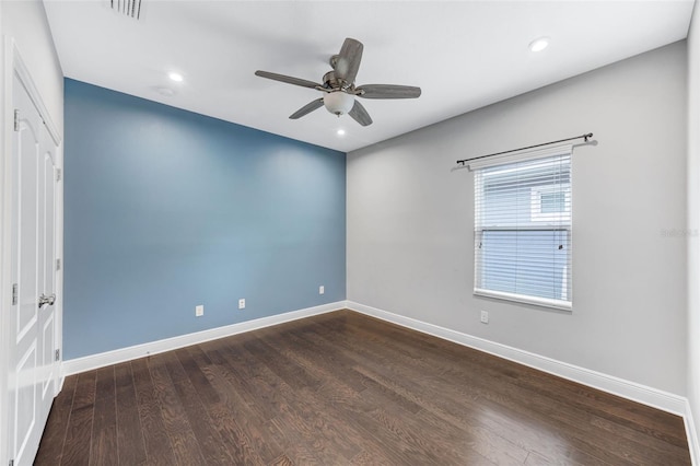 5434 Silver Sun Dr, Apollo Beach, FL 33572 - spare room with wood finished floors, a ceiling fan, and recessed lighting