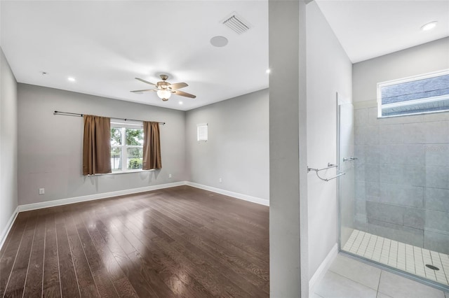 5434 Silver Sun Dr, Apollo Beach, FL 33572 - unfurnished room featuring a ceiling fan, wood finished floors, and recessed lighting