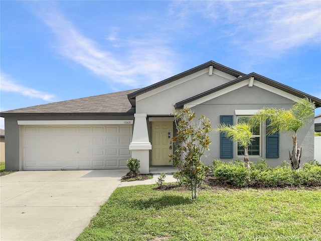 13008 Majestic Garden Ln, Riverview, FL 33579 - single story home with stucco siding, driveway, an attached garage, and a front lawn