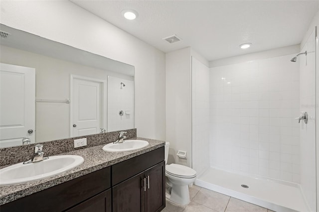 13008 Majestic Garden Ln, Riverview, FL 33579 - full bath featuring double vanity, tiled shower, tile patterned floors, and recessed lighting