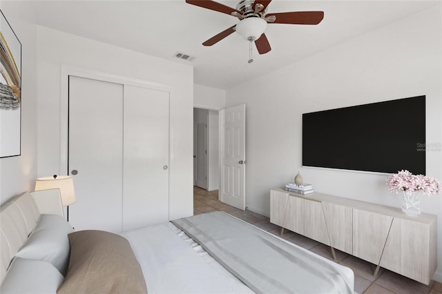 3753 46th Ave S Unit 10, Saint Petersburg, FL 33711 - bedroom featuring light tile patterned flooring, a closet, and ceiling fan